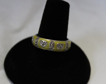 Vintage Sterling Silver Enamel and Band Ring set with CZS
