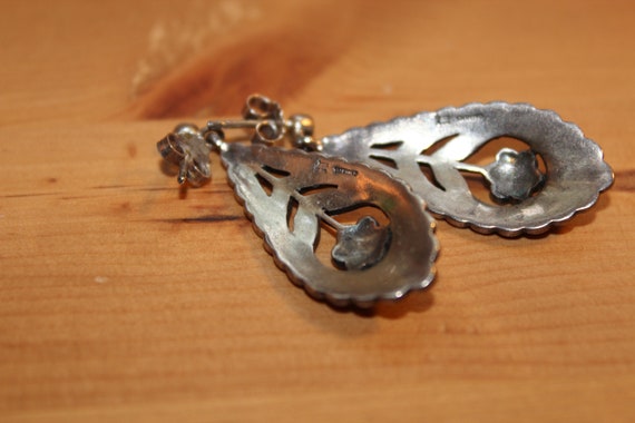 Art Deco Sterling Silver Pierced Earrings with Ma… - image 3