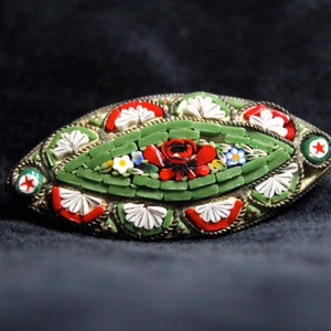 Victorian Vintage Micro Mosaic Pin with Floral Design