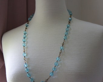 Art Deco Flapper Necklace with Faceted Blue, Smoky Topaz and Pink Glass Beads