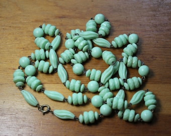 Art Deco Early Plastic/ Celluloid Green Bead Flapper Necklace