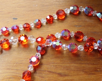 Art Deco Necklace with Faceted Red and Clear Cut Crystal Beads