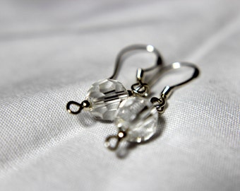 SALE- Handcrafted Sterling Silver Earrings with Faceted Quartz Crystal Beads