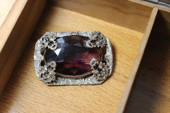 Art Nouveau Silver Tone Pin with a Large Faceted … - image 3