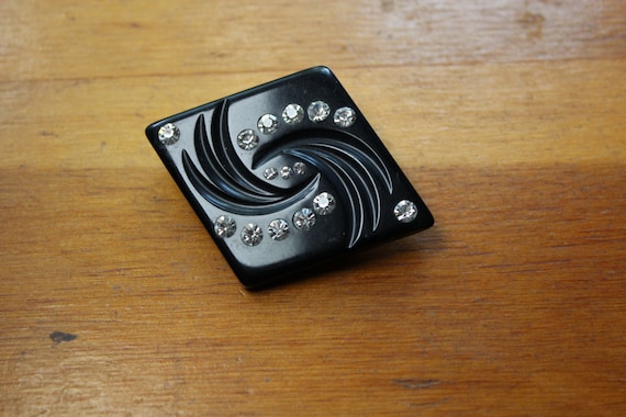 Art Deco Early Plastic Bakelite Era Pin with Rhin… - image 1