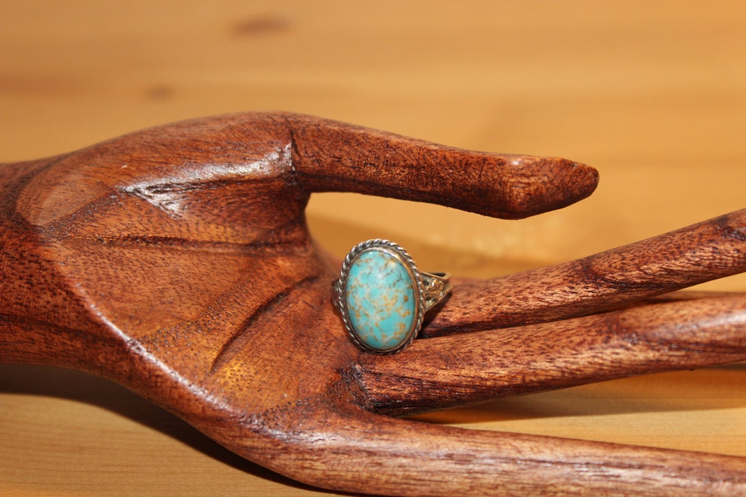 Bague Ancienne En Argent Sterling Avec Amazonite - Style Art Nouveau, Pierre Naturelle Verte