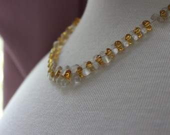 Vintage Sterling Silver Necklace with Topaz Glass Frosted Glass Beads