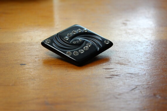 Art Deco Early Plastic Bakelite Era Pin with Rhin… - image 4