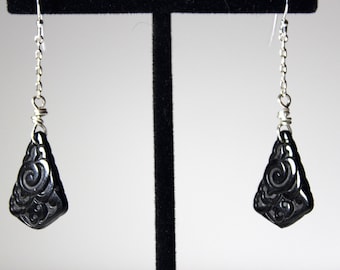 SALE Art Deco Glass Black Onyx and Sterling Silver Earrings