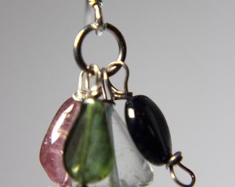 SALE Handcrafted Sterling Silver Earrings with light Tourmaline and Amethyst