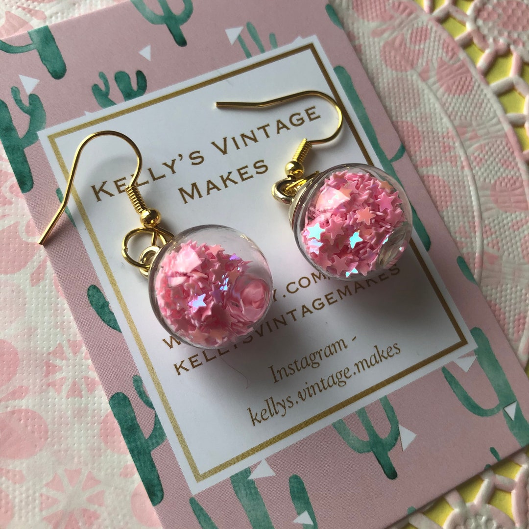 EARRINGS DANGLE Glitter Ball Pink Shaker Dangle Earrings Etsy
