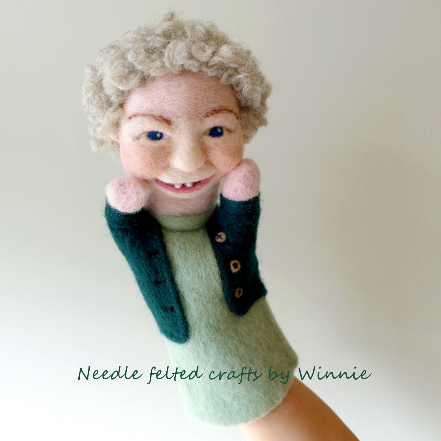 Happy grandma hand puppet needle felted handmade OOAK wool Etsy