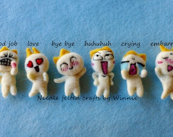 Set of 6 Needle felted Emotion magnets handmade OOAK fridge magnets