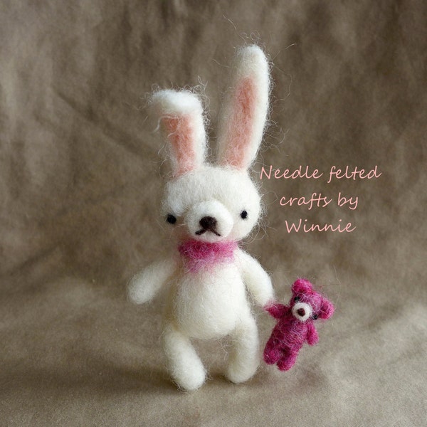 Needle felted bunny rabbit and her bear