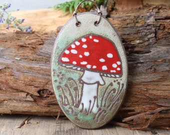 handmade tile, amanita mushroom, decorative tile