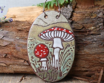 handmade tile, amanita mushrooms, decorative tile