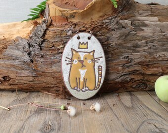 handmade tile, cat with crown, decorative tile