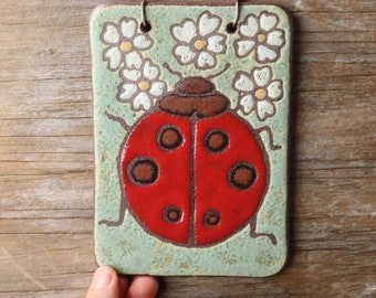 handmade tile, ladybug, decorative tile