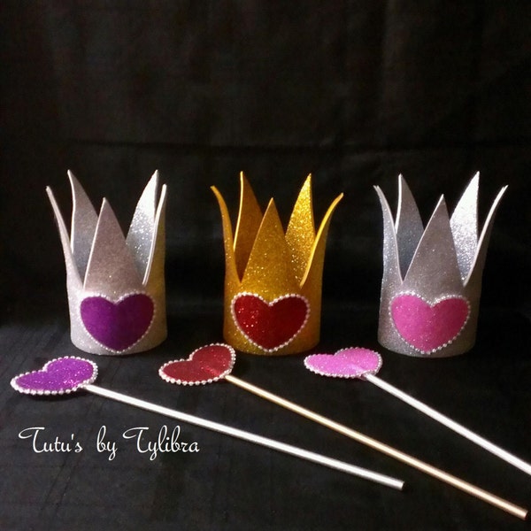 Crown and Scepter, Crown and Wand, Party Crown, Queen Crown, Princess Crown, Birthday Crown, Valentine Crown, Queen of Hearts Crown and Wand