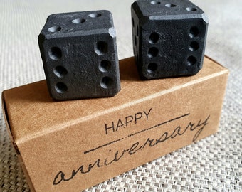 Pair of personalized forged iron dice in gift box | Wrought iron gift | Original anniversary gift