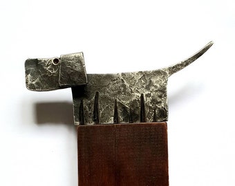 Dackel | Innen-Eisen-Skulptur | Hund-Liebhaber-Geschenk | Metall-Wand-Kunst