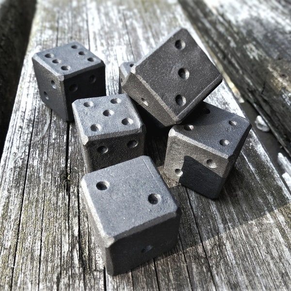 Set of 6 playing dice | Metal hand forged | Wrought iron dice