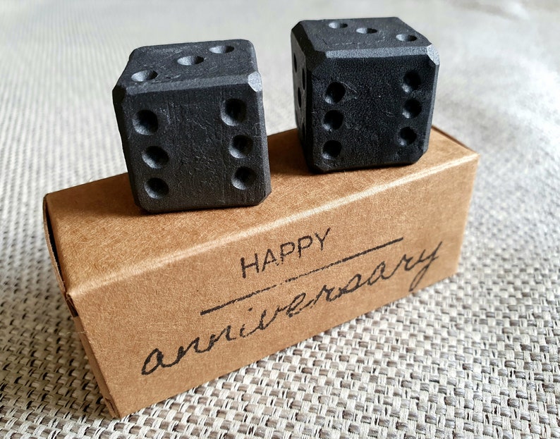 Pair of personalized forged iron dice in gift box Wrought iron gift Original anniversary gift image 1