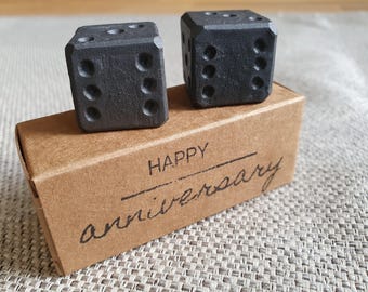 Pair of personalized forged iron dice in gift box | Wrought iron gift | Original anniversary gift