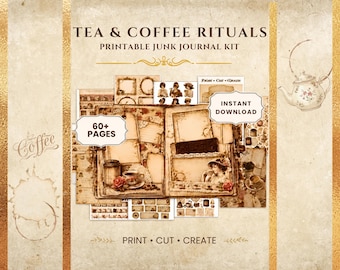 Coffee Junk Journal Kit, Vintage Tea and Coffee Ephemera, 60+ Printable Pages, Digital Download