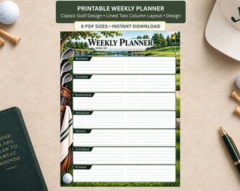 Classic Golf Course Weekly Planner, Undated Lined Organizer (6 PDF Sizes)