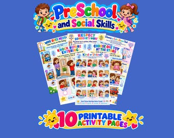Preschool Social Skills Activity Pack: 10 Printable Worksheets (Digital Download)