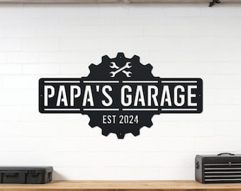 Personalized Metal Garage Sign | Custom Name Garage Decor | Papas Garage Sign | Dads Garage | Fathers Day Gift | Garage Sign 001