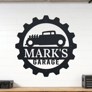 Personalized Garage Sign | Custom Garage Sign | Fathers Day Gift | Car Guy Gift | Car Decor | Mechanic Gifts | Gift for Grandpa | Gear 001
