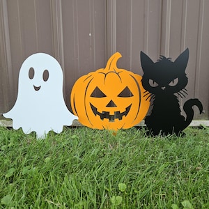 Metal Halloween Garden Stakes | Pumpkin, Ghost, Cat | Halloween Yard Decor