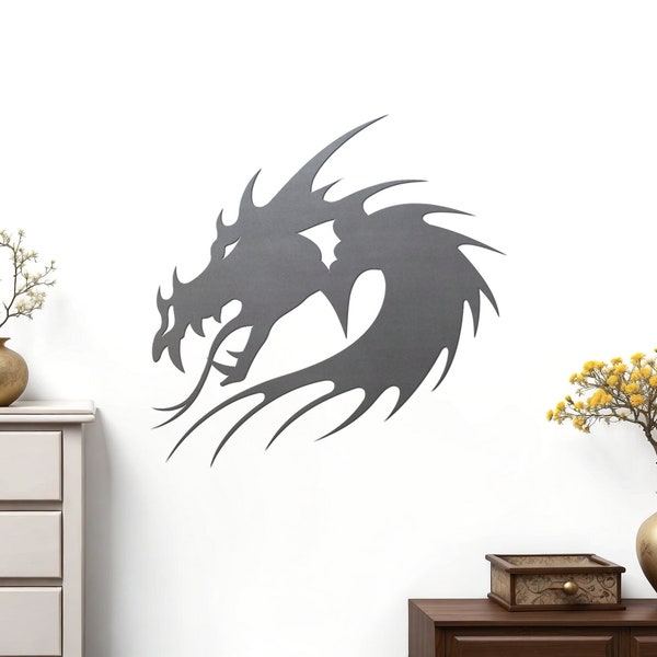 Dragon Head Chinese Oriental Medieval Tribal Metal Wall Art Decor Plasma Cut out