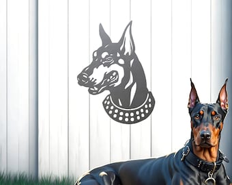 Doberman Metal Sign Wall Art Head Face Guard Dog Cute Unique USA Made Plasma Cut