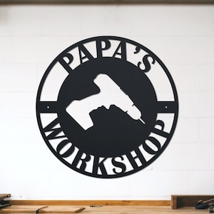 Custom Workshop Sign | Personalized Sign for Handyman | Husband Gift | Papas Work Shop | Dad Gift | Grandpas Workshop | Metal Garage Sign