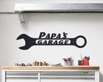 Personalized Metal Garage Sign | Custom Name Garage Decor | Papas Garage Wrench | Dads Garage | Fathers Day Gift | Wrench Sign 001