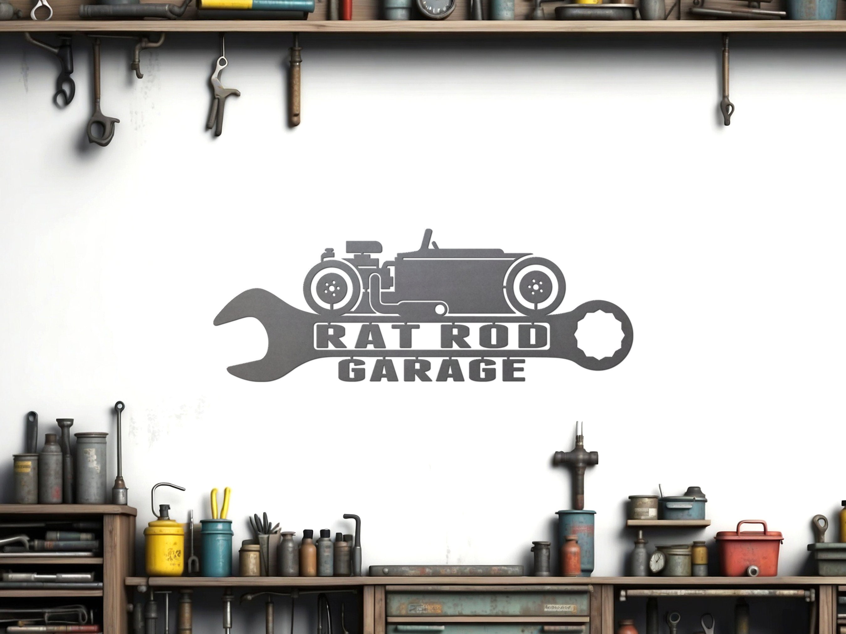 Rat Rod Garage Sign With Custom Truck Metal Wall Art Decor Hot Street Rod