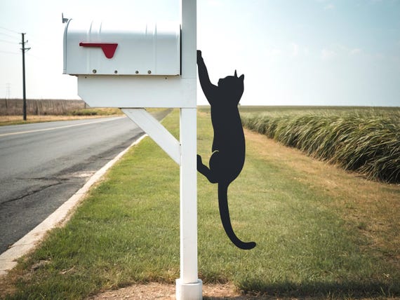 Cat Fence Sign | Metal Cat Mailbox Post Decoration | Address Sign | Fence Topper | Yard Art | Cat Climbing a Tree | Cat Decor | Cat 003
