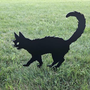 Black Cat Halloween Decor Yard Stake | Angry Kitty | Black Cat Decor | Halloween Yard Decor | Halloween Metal Stake | Angry Cat | Cat 002