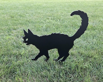 Black Cat Halloween Decor Yard Stake | Angry Kitty | Black Cat Decor | Halloween Yard Decor | Halloween Metal Stake | Angry Cat | Cat 002
