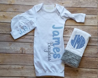 Baby gown set, infant gown set, new baby gift, baby boy gown, baby girl set, coming home outfit, newborn baby gift, baby shower gift set