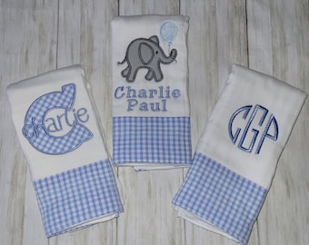 Monogrammed burp cloth set for boys,Baby feeding item,Newborn boy gift, Newborn essentials, Cloth diaper for feeding, Personalized baby gift