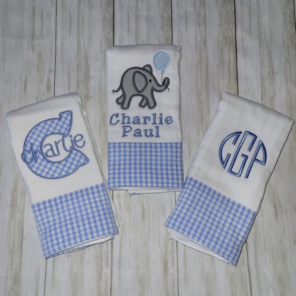 Monogrammed burp cloth set for boys,Baby feeding item,Newborn boy gift, Newborn essentials, Cloth diaper for feeding, Personalized baby gift