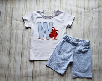 Boys summer outfit, summer outfit, boys crab outfit, boys outfit, summer short set, toddler shorts set, birthday gift,  personalized toddler