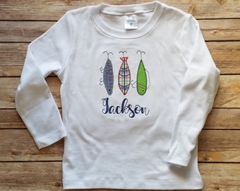 Boys Fishing Lure Applique Shirt, Personalized Kids Shirt
