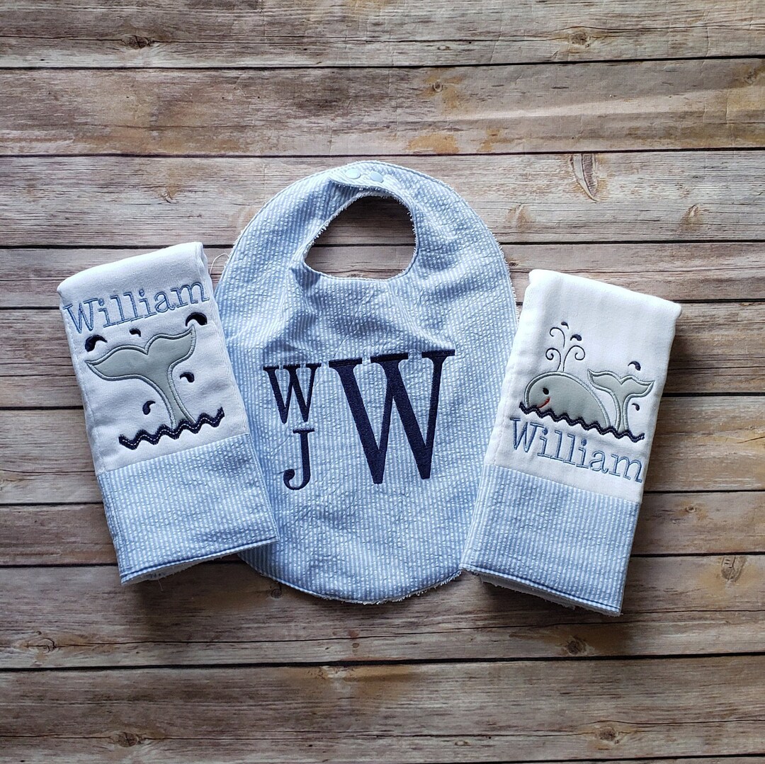 Burp Cloth Bib Set, Baby Boy Bib Set, Boy Burp Cloth Set, Monogram Burp