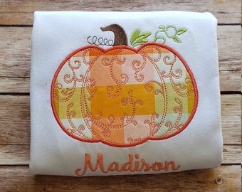 Girl fall pumpkin shirt, baby girl fall shirt, Swirly pumpkin shirt, girl fall custom shirt, pumpkin applique shirt