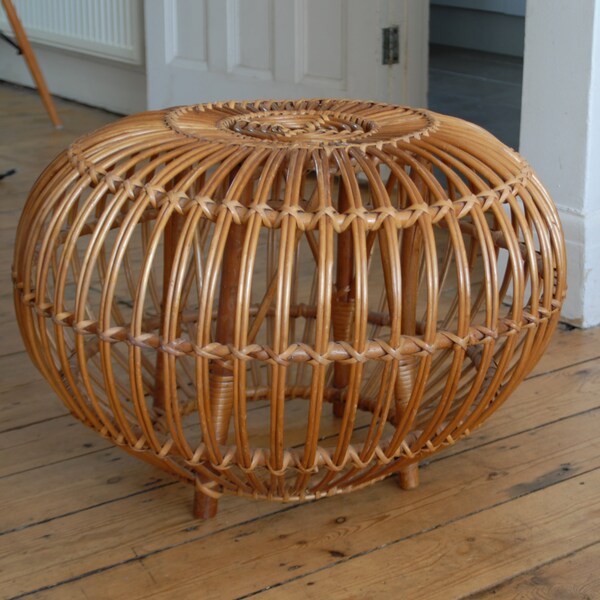 FREE Shipping to UK Vintage Retro Large Franco Albini Rattan Pouf Ottoman Footstool Hassock Bamboo Italy